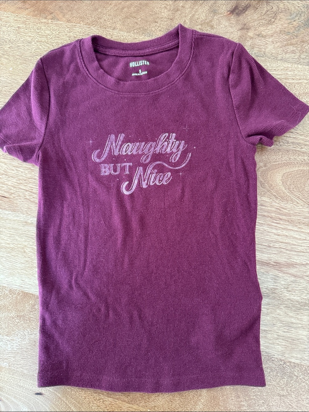 Hollister Plum 'Naughty But Nice' Short Sleeve Tee